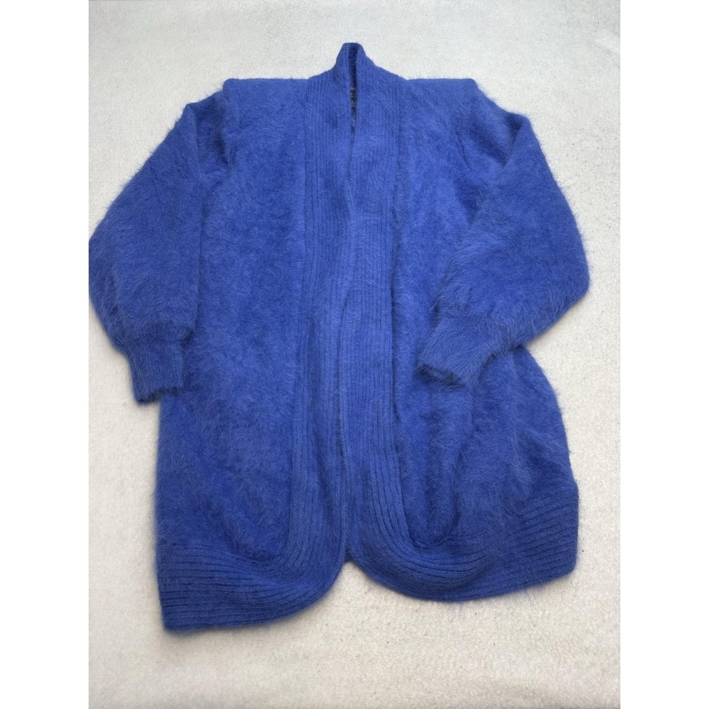 Vintage Venesha Cardigan Sweater Womens Medium Blue Angora Nylon Fuzzy Knit